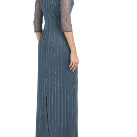 JS Collections Dusty Blue Long Sleeve Beaded Gown - Picture 2 of 8